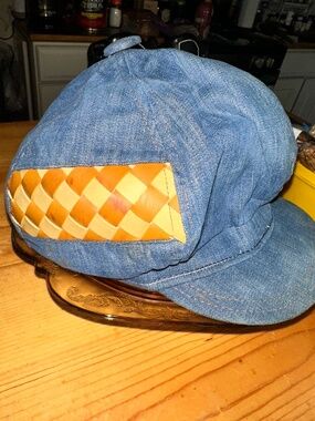 Cap Vtg News Boy or Cabbie Denim & Leather Rare